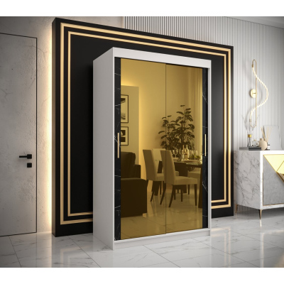 Dizajnová šatníková skriňa so zlatým zrkadlom MADLA 3 - šírka 120 cm, biela / čierna