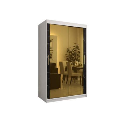 Dizajnová šatníková skriňa so zlatým zrkadlom MADLA 3 - šírka 120 cm, biela / čierna