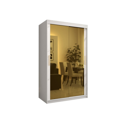 Dizajnová šatníková skriňa so zlatým zrkadlom MADLA 3 - šírka 120 cm, biela