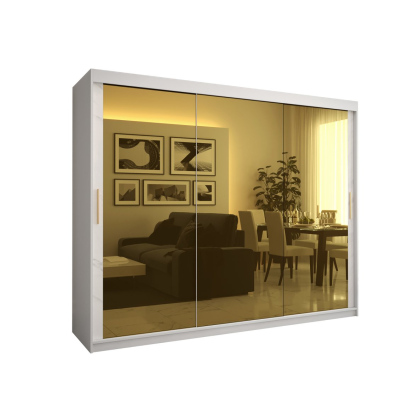 Dizajnová šatníková skriňa so zlatým zrkadlom MADLA 3 - šírka 250 cm, biela