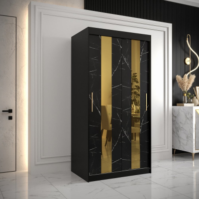 Dizajnová šatníková skriňa so zlatým zrkadlom MADLA 4 - šírka 100 cm, čierna