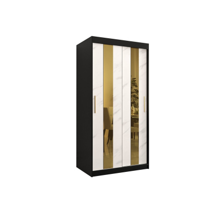 Dizajnová šatníková skriňa so zlatým zrkadlom MADLA 4 - šírka 100 cm, čierna / biela