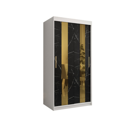 Dizajnová šatníková skriňa so zlatým zrkadlom MADLA 4 - šírka 100 cm, biela / čierna