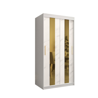 Dizajnová šatníková skriňa so zlatým zrkadlom MADLA 4 - šírka 100 cm, biela