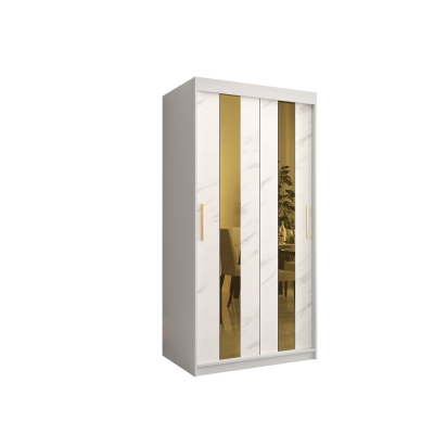 Dizajnová šatníková skriňa so zlatým zrkadlom MADLA 4 - šírka 100 cm, biela