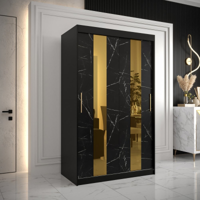 Dizajnová šatníková skriňa so zlatým zrkadlom MADLA 4 - šírka 120 cm, čierna