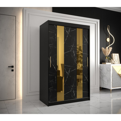 Dizajnová šatníková skriňa so zlatým zrkadlom MADLA 4 - šírka 120 cm, čierna