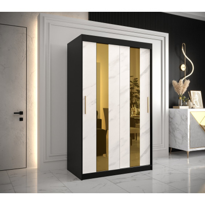 Dizajnová šatníková skriňa so zlatým zrkadlom MADLA 4 - šírka 120 cm, čierna / biela