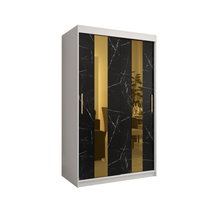 Dizajnová šatníková skriňa so zlatým zrkadlom MADLA 4 - šírka 120 cm, biela / čierna
