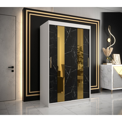 Dizajnová šatníková skriňa so zlatým zrkadlom MADLA 4 - šírka 120 cm, biela / čierna