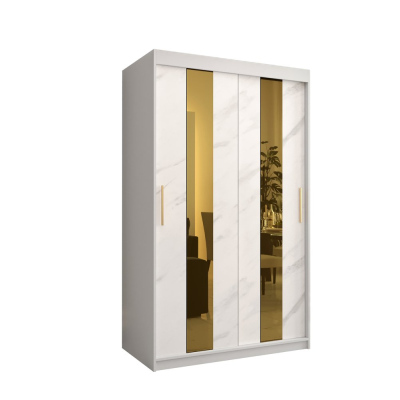 Dizajnová šatníková skriňa so zlatým zrkadlom MADLA 4 - šírka 120 cm, biela