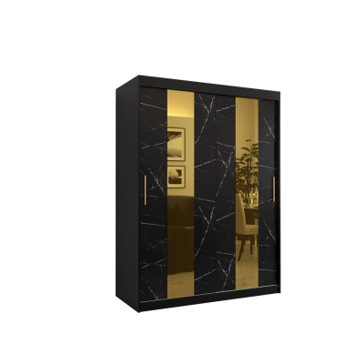 Dizajnová šatníková skriňa so zlatým zrkadlom MADLA 4 - šírka 150 cm, čierna
