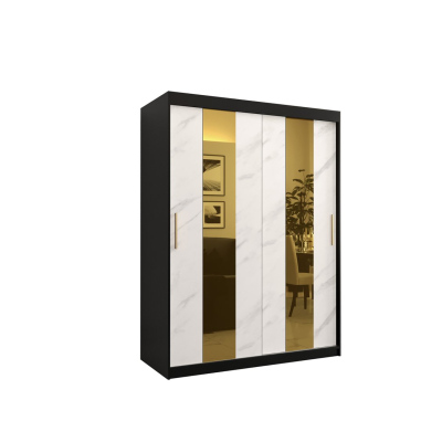 Dizajnová šatníková skriňa so zlatým zrkadlom MADLA 4 - šírka 150 cm, čierna / biela