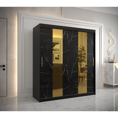 Dizajnová šatníková skriňa so zlatým zrkadlom MADLA 4 - šírka 180 cm, čierna