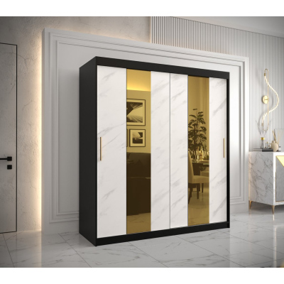Dizajnová šatníková skriňa so zlatým zrkadlom MADLA 4 - šírka 180 cm, čierna / biela