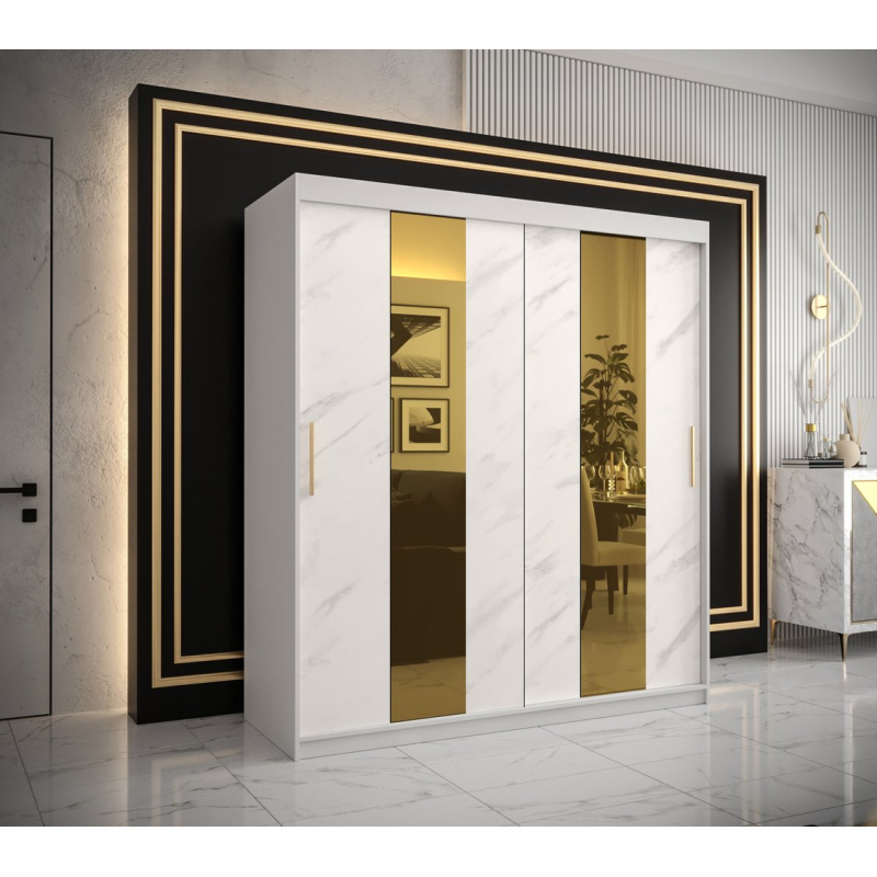 Dizajnová šatníková skriňa so zlatým zrkadlom MADLA 4 - šírka 180 cm, biela