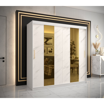 Dizajnová šatníková skriňa so zlatým zrkadlom MADLA 4 - šírka 200 cm, biela