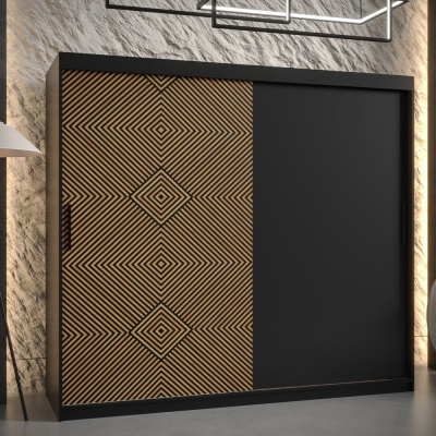 Priestranná šatníková skriňa s posuvnými dverami MARIEM 1 - šírka 200 cm, čierna