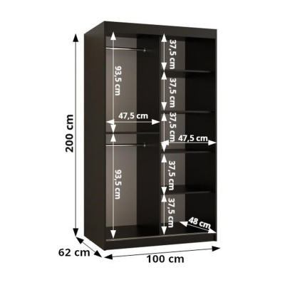 Priestranná šatníková skriňa MELINA 3 - šírka 100 cm, čierna