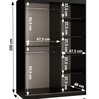 Priestranná šatníková skriňa MELINA 3 - šírka 120 cm, čierna