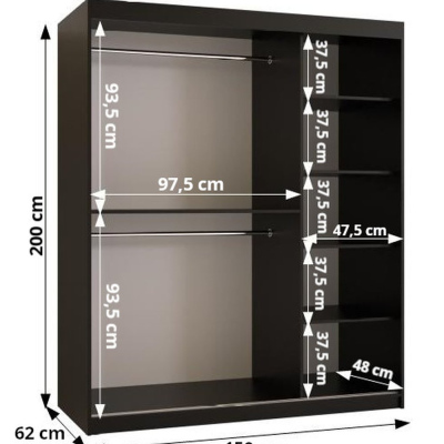 Šatníková skriňa s posuvnými dverami NENELA 1 - šírka 150 cm, čierna