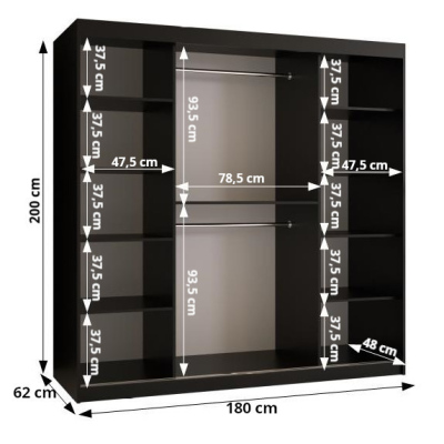 Šatníková skriňa s posuvnými dverami NENELA 2 - šírka 150 cm, čierna