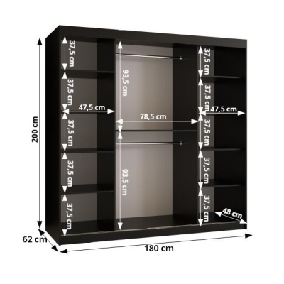 Šatníková skriňa s posuvnými dverami NENELA 2 - šírka 150 cm, čierna