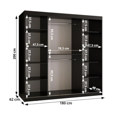 Šatníková skriňa NEONILA 1 - šírka 180 cm, čierna