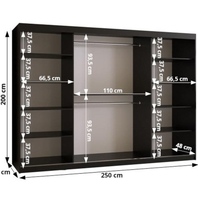 Šatníková skriňa NEONILA 3 - šírka 250 cm, čierna