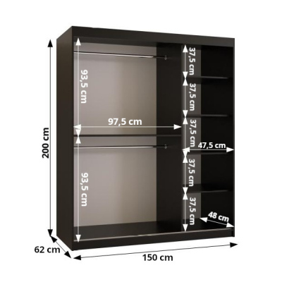 Praktická šatníková skriňa RADOLA 1 - šírka 150 cm, biela / čierna