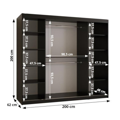 Praktická šatníková skriňa RADOLA 1 - šírka 200 cm, dub artisan / čierna