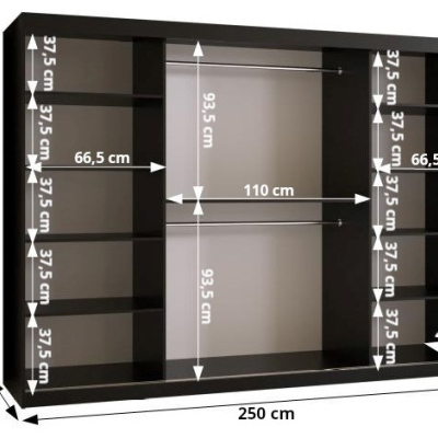 Viacúčelová skriňa POLINA 1 - šírka 250 cm, čierna