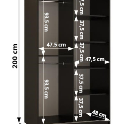 Šatníková skriňa RAISA 1 - šírka 100 cm, čierna