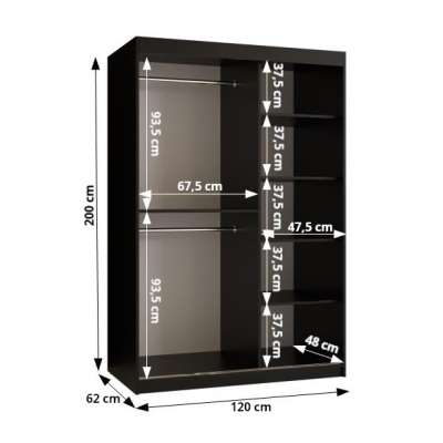 Šatníková skriňa RAISA 1 - šírka 120 cm, čierna