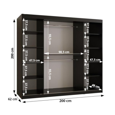 Šatníková skriňa RAISA 1 - šírka 200 cm, čierna / biela