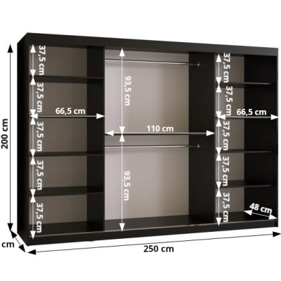 Šatníková skriňa RAISA 1 - šírka 250 cm, čierna / biela