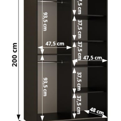 Šatníková skriňa RAISA 2 - šírka 100 cm, čierna