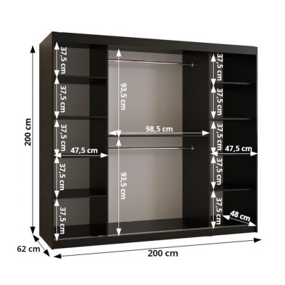 Šatníková skriňa RAISA 2 - šírka 200 cm, čierna / biela