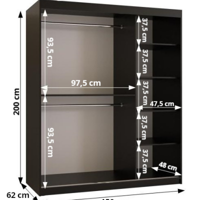 Priestranná skriňa s posuvnými dverami SAVENA 1 - šírka 150 cm, čierna
