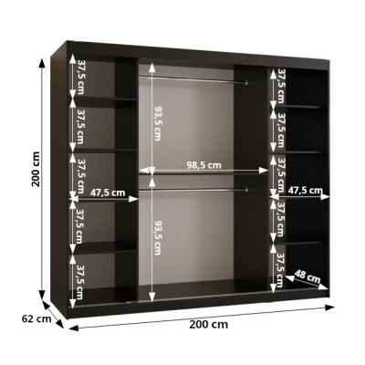 Priestranná skriňa s posuvnými dverami SAVENA 2 - šírka 200 cm, čierna