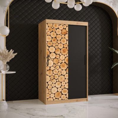 Šatníková skriňa s posuvnými dverami SUZAN 1 - šírka 100 cm, dub artisan / čierna