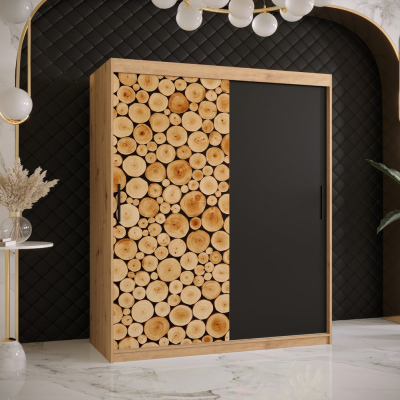 Šatníková skriňa s posuvnými dverami SUZAN 1 - šírka 150 cm, dub artisan / čierna