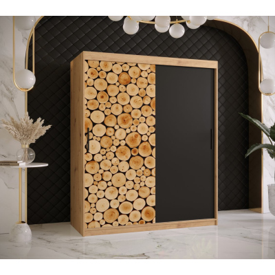 Šatníková skriňa s posuvnými dverami SUZAN 1 - šírka 150 cm, dub artisan / čierna