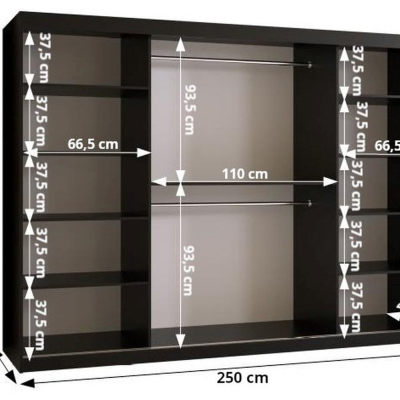 Šatníková skriňa SAGA 3 - šírka 250 cm, čierna