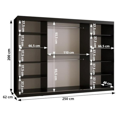 Šatníková skriňa SAGA 3 - šírka 250 cm, čierna