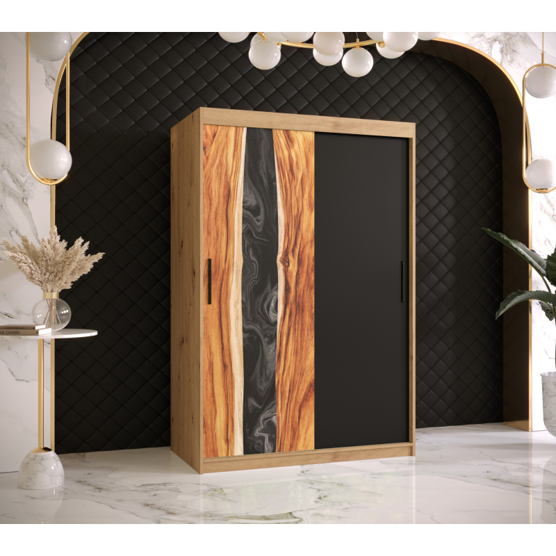 Šatníková skriňa s posuvnými dverami STACY 1 - šírka 120 cm, dub artisan / čierna