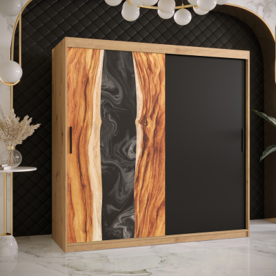 Šatníková skriňa s posuvnými dverami STACY 1 - šírka 180 cm, dub artisan / čierna