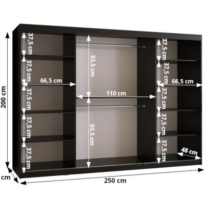 Šatníková skriňa s posuvnými dverami STACY 1 - šírka 250 cm, čierna