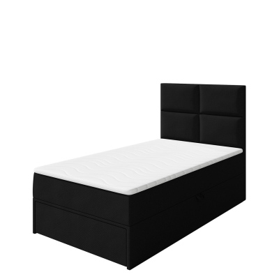 Jednolôžková boxspringová posteľ 90x200 LUGAU - čierna, ľavé prevedenie + topper ZDARMA