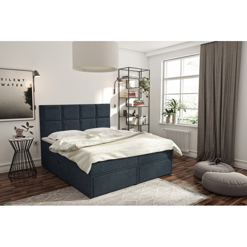 Manželská boxspringová posteľ 200x200 LUGAU - modrá + topper ZDARMA